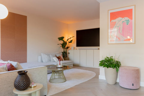 Sadé acoustic wall panels SBS6 - living room mood image side view | Maeven Art