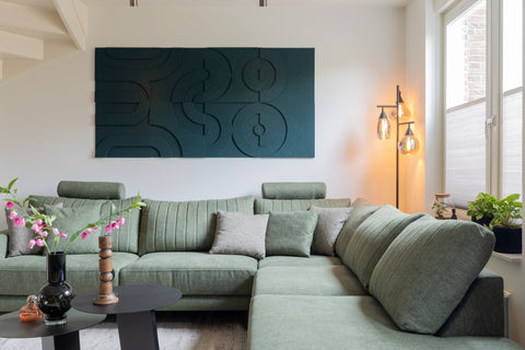 Maya 3d acoustic wall panels green petrol broadcast TV SBS6 de grote tuinverbouwing