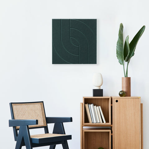 maeven art Maya VIII collectie kleur deep green petrol mockup akoestisch paneel vilt design collectie akoestisch tegel pet vilt geluidsabsorptie geluiddempend