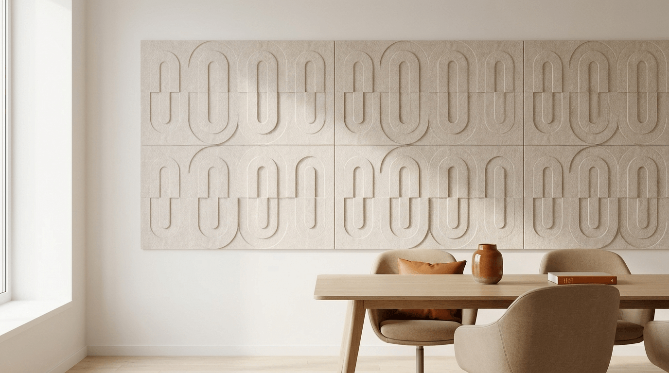 Een Parijs appartement, akoestische wand van 4 Maya 3D-sets van elk twee panelen, samen 200 bij 100 cm, in een kantoor