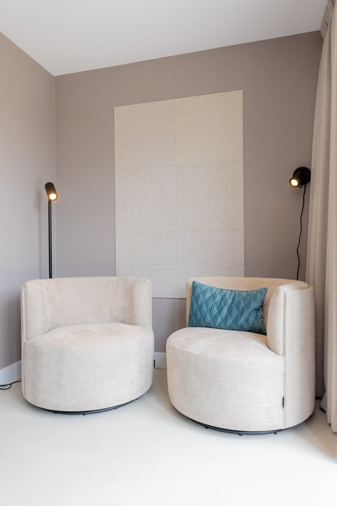 Beige felt wall panels featured on SBS6 television, on the side in the living room.