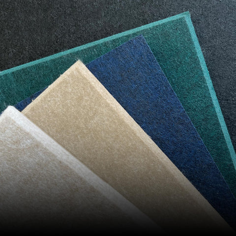 maeven art kleurenpalet beige sand natural navy blue deep green petrol mockup akoestisch paneel vilt design collectie akoestisch tegel pet vilt geluidsabsorptie geluiddempend fade