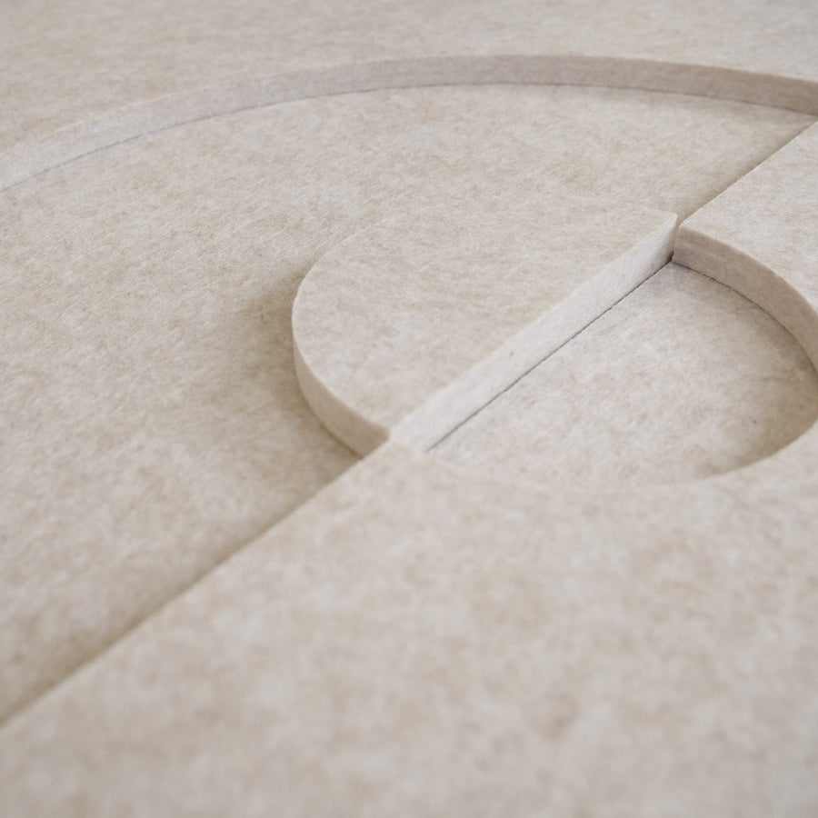 Maya VI 3D akoestisch wandpaneel in beige - halve cirkels - compositie interieur