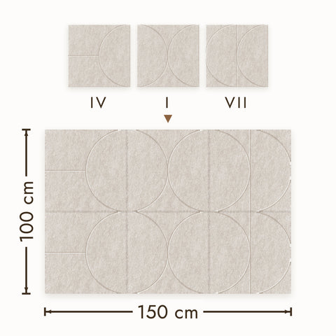 Akoestische wandpanelen uit de Sadé-serie gemixt tot een wand, PET-vilt in beige