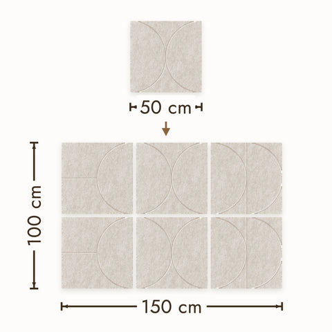 Akoestische wandpanelen uit de Sadé-serie op schaal in een ruimte, PET-vilt in beige