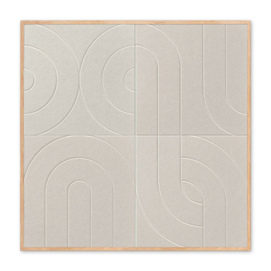 Amber Veil akoestisch schilderij in beige - organische bogen in PET-vilt - vooraanzicht - 100x100cm