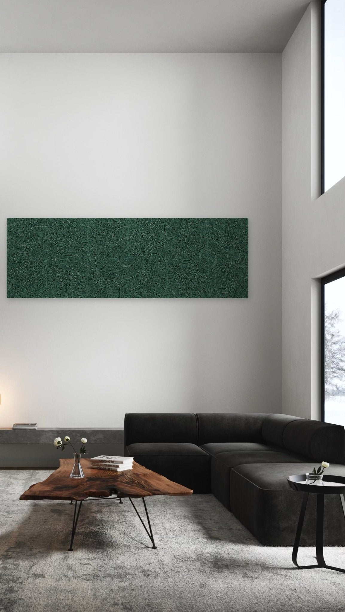 De film klinkt beter op vilt, akoestische wand van 12 viltpanelen in Cinewall-stijl, 300 x 100 cm