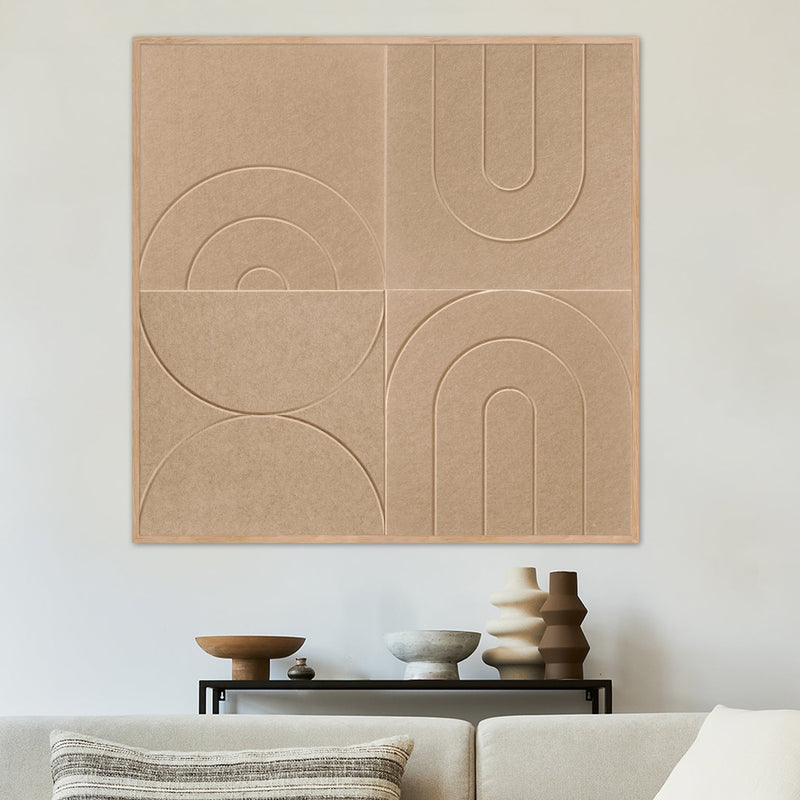 Desert Bloom Akustikbilder Sand – Bögen und Kreise – im Wohnzimmer über der Kommode – 100 x 100 cm