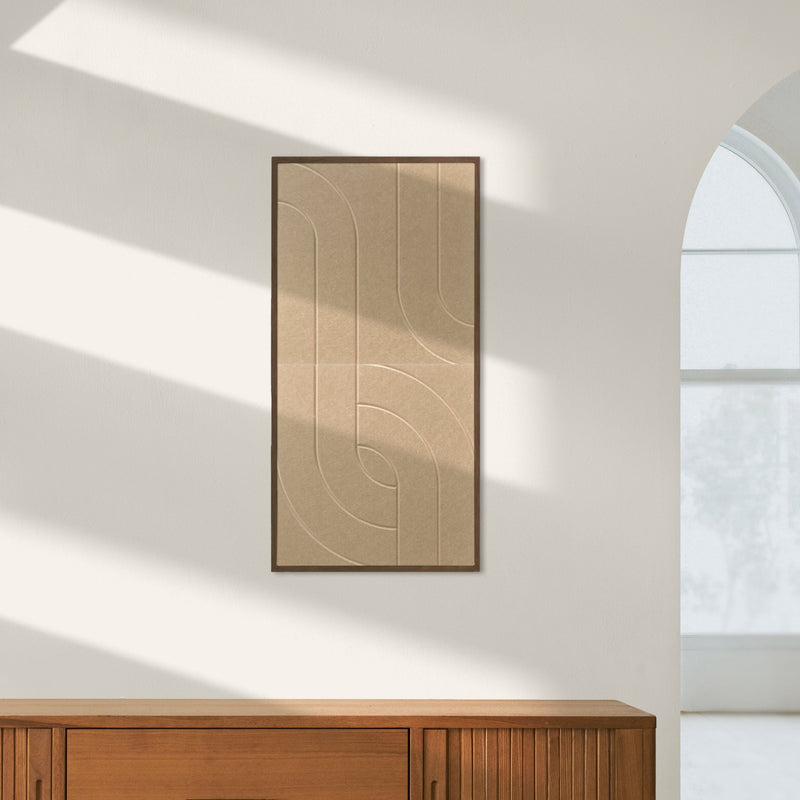 Eternal Bloom Akustikbilder Sand – vertikale Bögen – über einer Kommode aus Holz – 50 x 100 cm