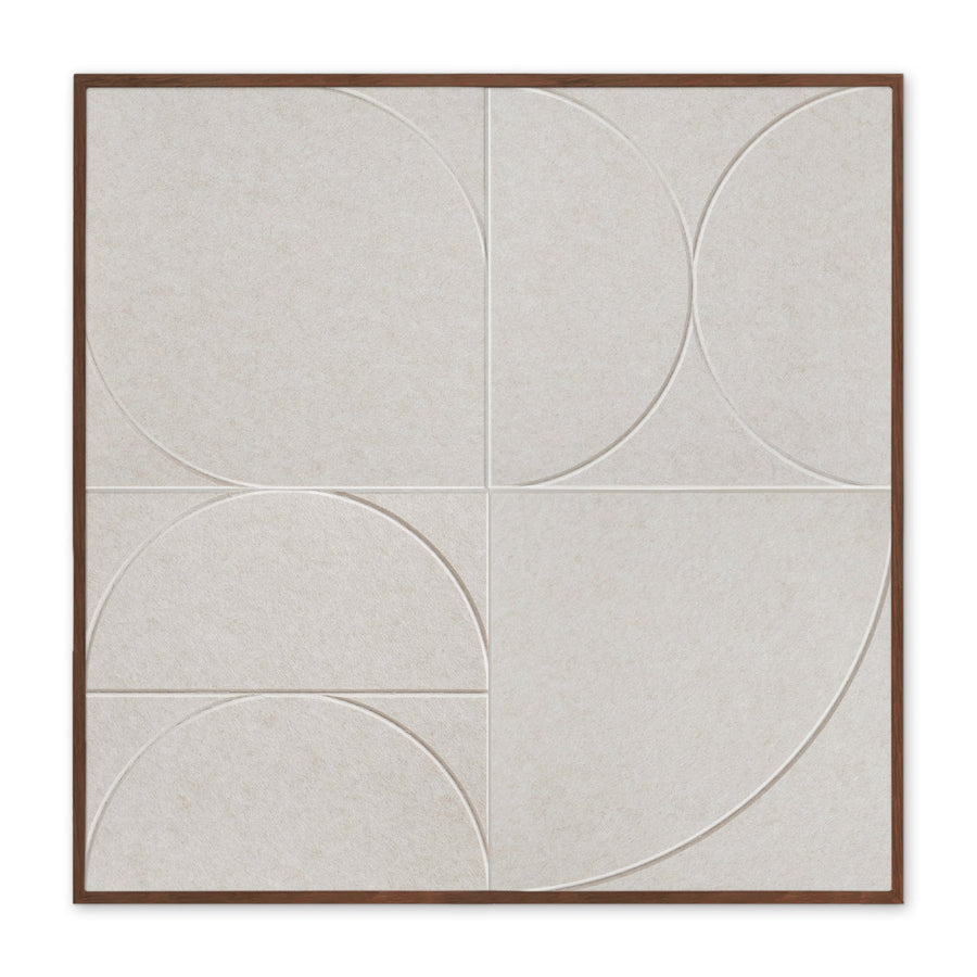 Forest Reverie akoestisch schilderij in beige - cirkels en bogen in PET-vilt - vooraanzicht - 100x100cm