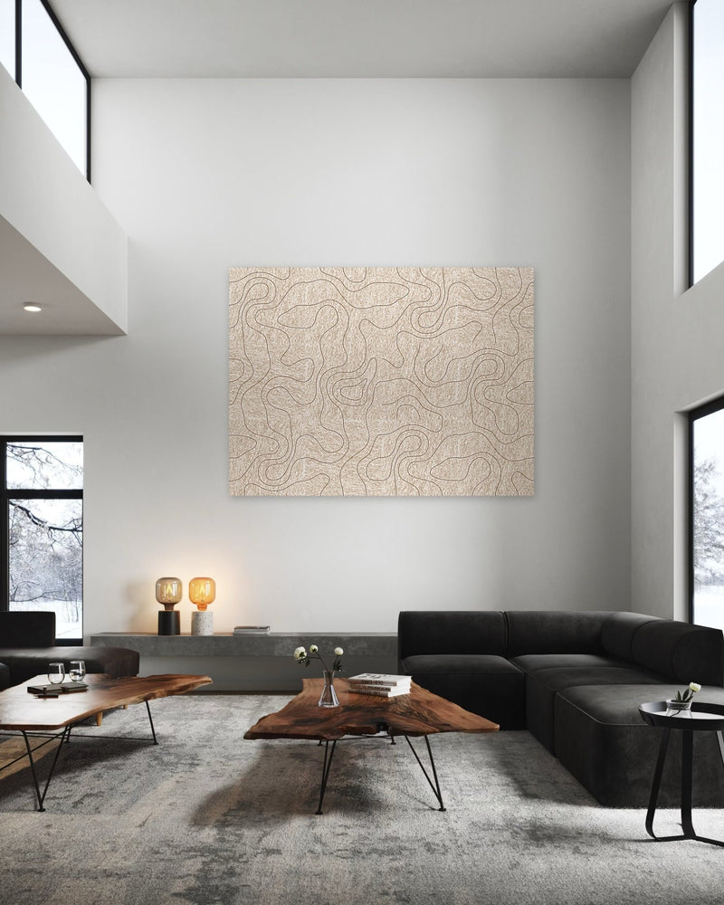 Geharkt zand, akoestische wand van 12 viltpanelen in Zen-tuin-stijl, 200 x 150 cm