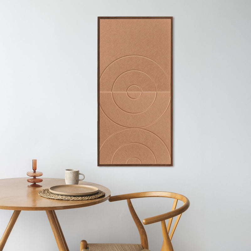 Golden Echo Akustikbilder Cognac – konzentrische Kreise – im Esszimmer über einem runden Tisch – 50 x 100 cm