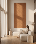 Loa I akoestische kunst in cognac als sfeervolle wand in een woonkamer