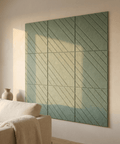 Loa II, œuvre d'art acoustique en vert saule, détail du relief en feutre