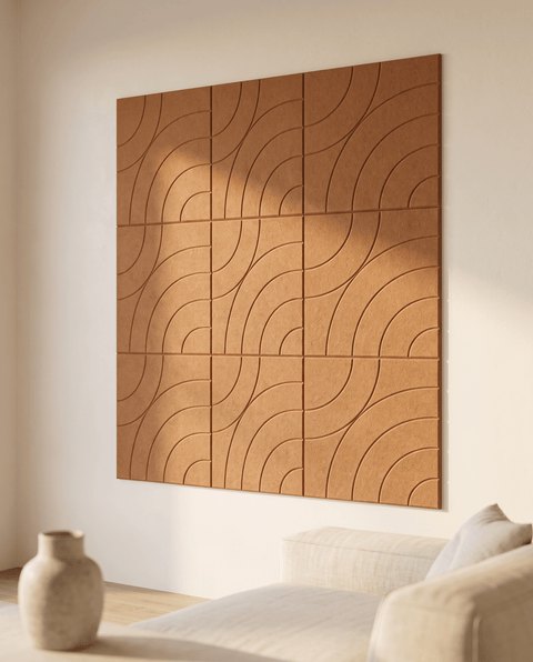 Loa VIII akoestische kunst in cognac, detail van het vilten reliëf