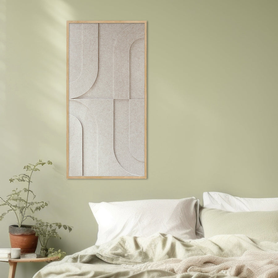 Maya I akoestisch 3D schilderij in beige - concentrische cirkels in relief - in eetkamer - 50x100cm