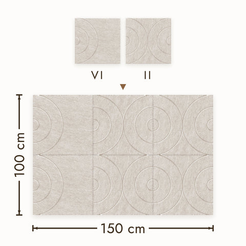 Akoestische wandpanelen uit de Maya-serie gemixt tot een wand, PET-vilt in beige