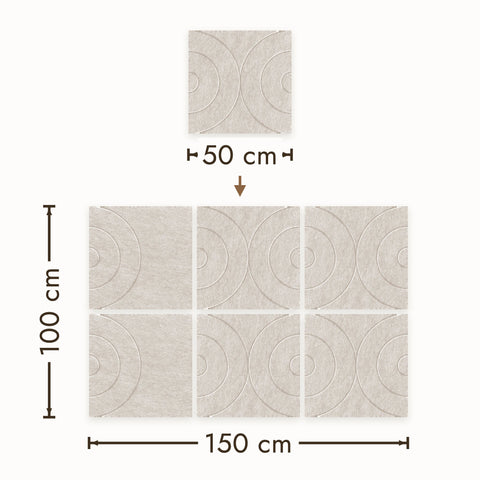 Akoestische wandpanelen uit de Maya-serie op schaal in een ruimte, PET-vilt in beige