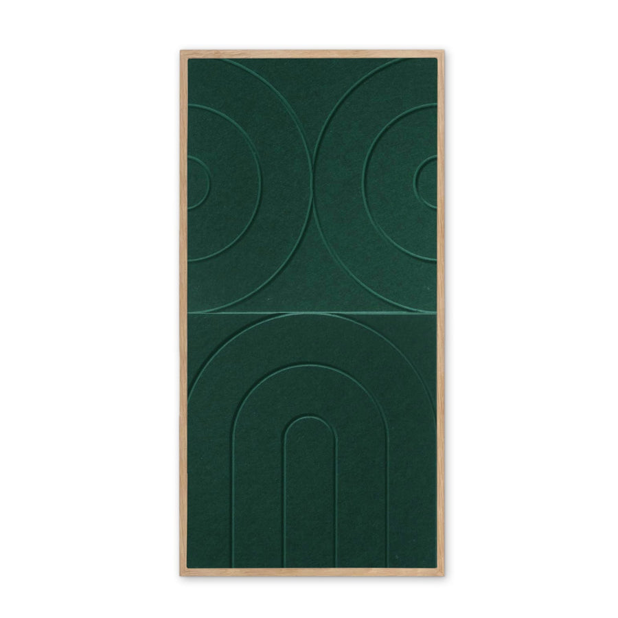Moonlit Arches akoestisch schilderij in deep green - bogen en lijnen in PET-vilt - vooraanzicht - 50x100cm