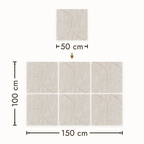 Akoestische wandpanelen uit de Sadé-serie op schaal in een ruimte, PET-vilt in beige
