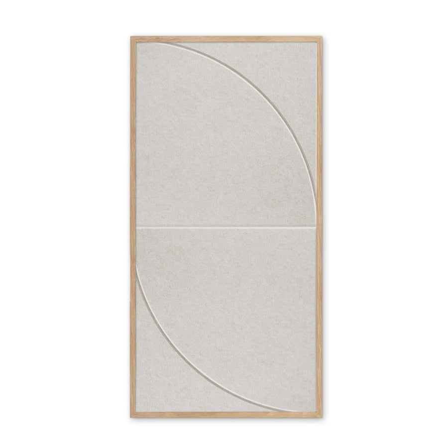 Silent Horizon akoestisch schilderij in beige - halve cirkels in PET-vilt - vooraanzicht - 50x100cm