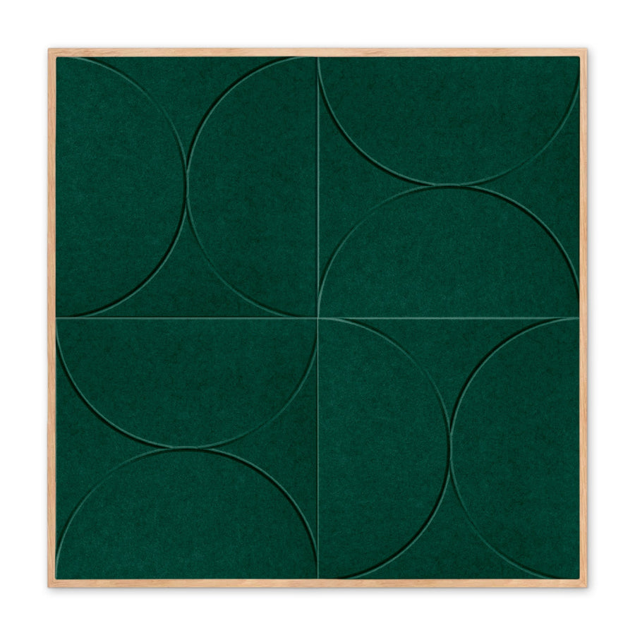 Velvet Arcs akoestisch schilderij in deep green - cirkels en bogen in PET-vilt - vooraanzicht - 100x100cm