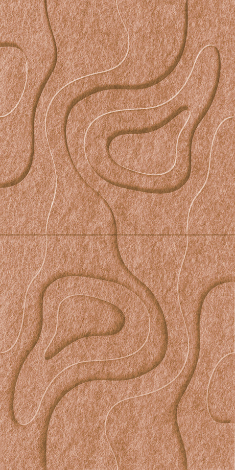 Waves Basin V 3D akoestisch wandpaneel van PET-vilt — kleur Cognac