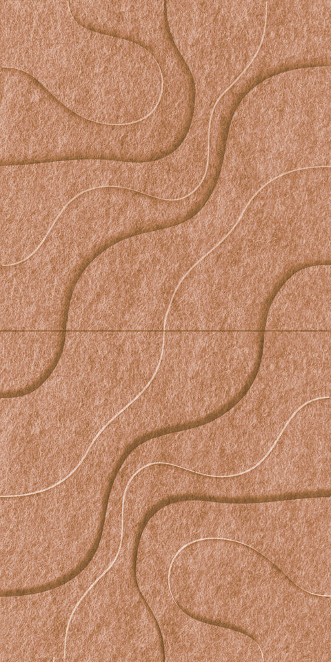 Waves Lagoon II 3D akoestisch wandpaneel van PET-vilt — kleur Cognac