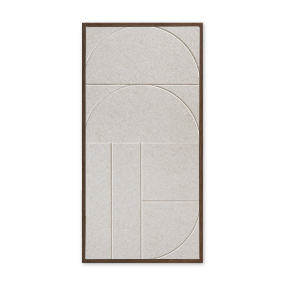 Whispering Dunes akoestisch schilderij in beige - bogen en halve cirkels in PET-vilt - vooraanzicht - 50x100cm