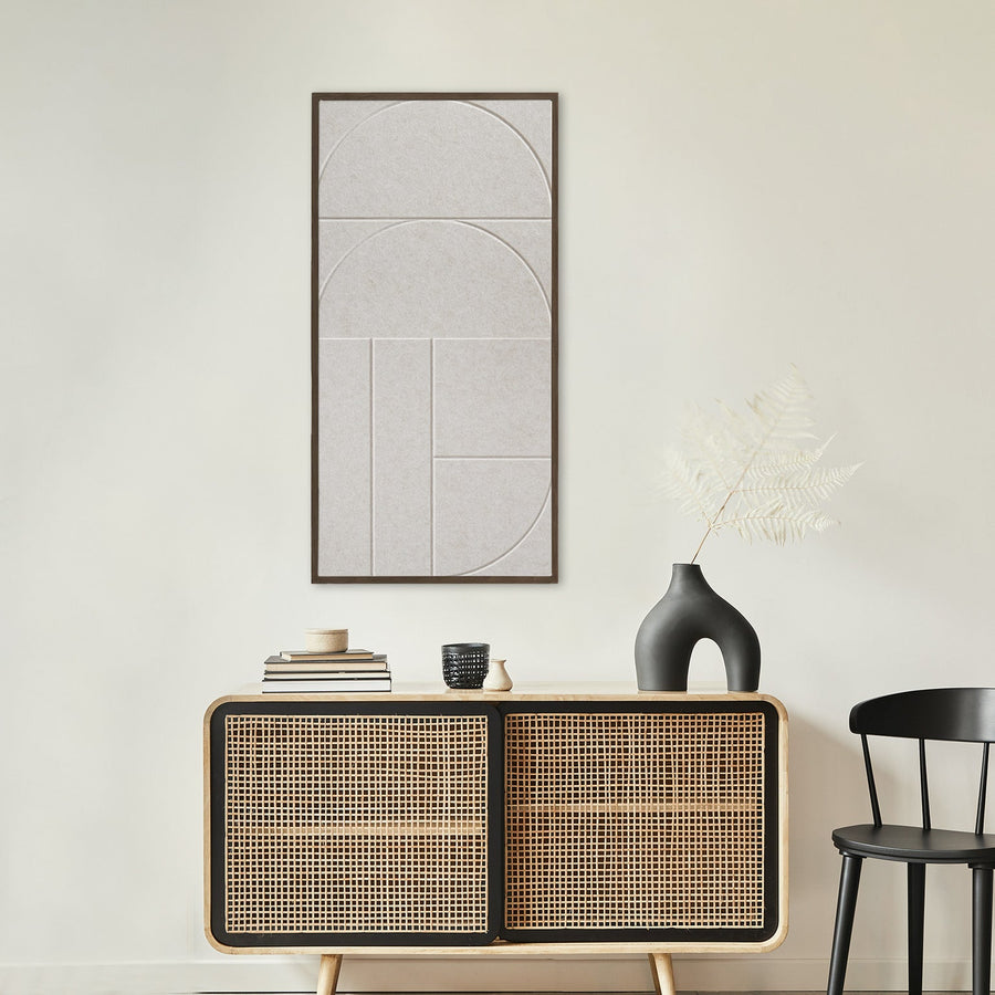 Whispering Dunes akoestisch schilderij in beige - bogen en halve cirkels - in slaapkamer boven bed - 50x100cm